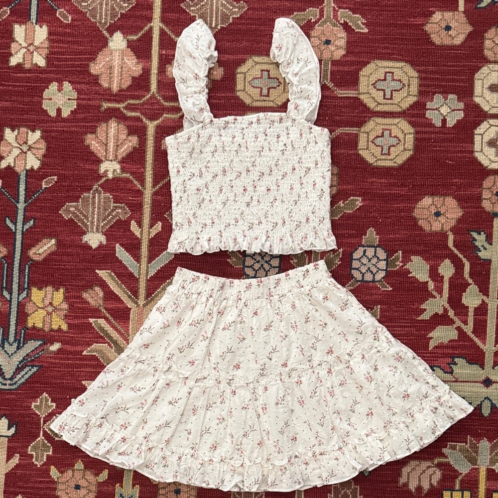 Fanco Floral Smocked Top and Skirt Set
